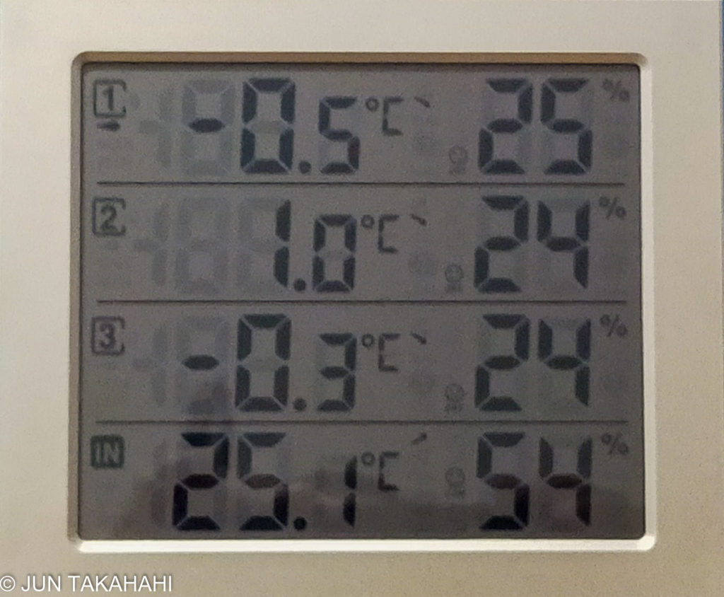 2階に置いた親機に表示された温度が下がり始めました